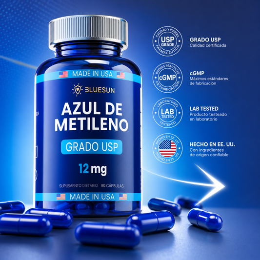 Azul de metileno en cápsulas- Bluesun® (90 Capsulas)-  La Ayuda que Tus Nervios Necesitan para Combatir la Neuropatía