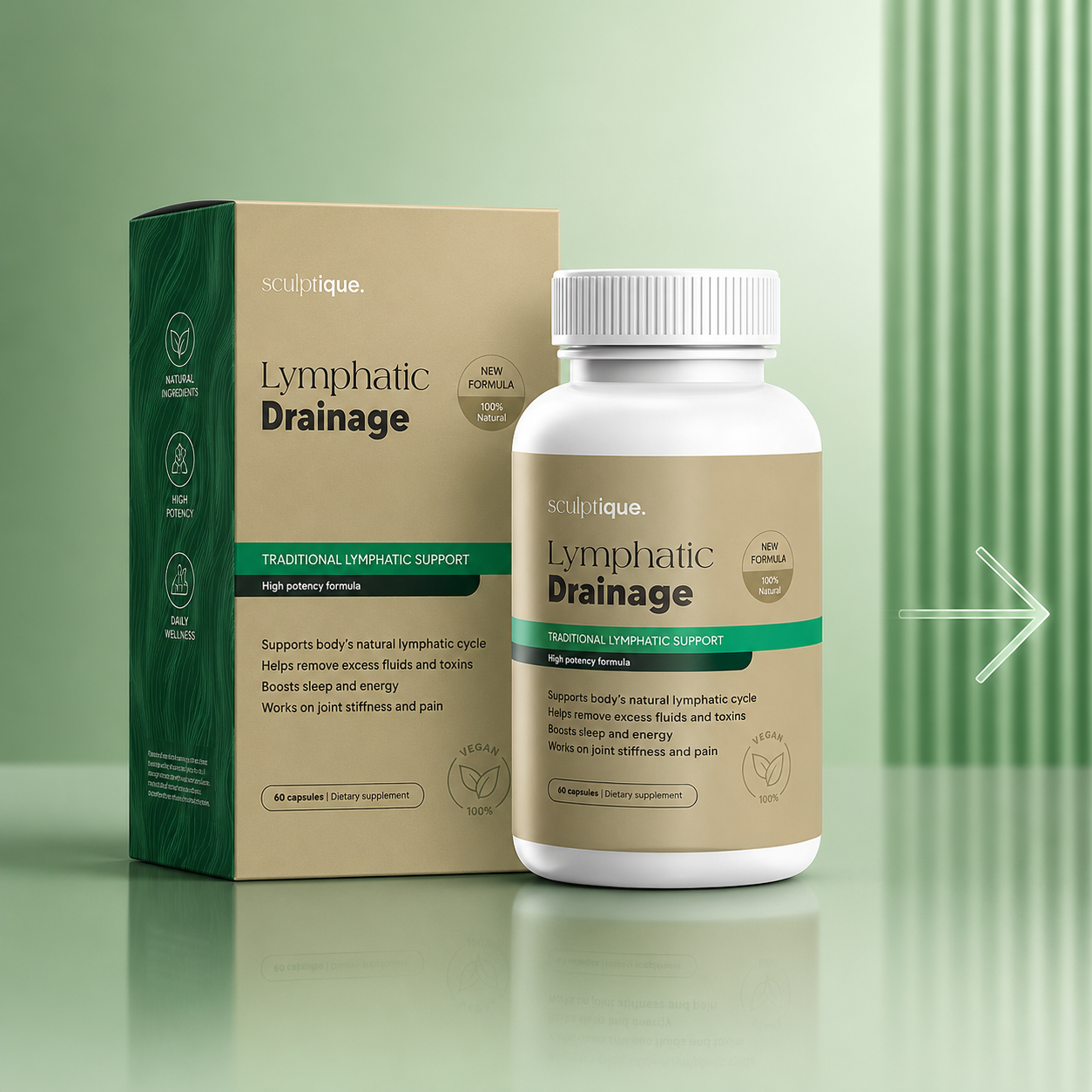 SCULPTIQUE® Suplemento de drenaje linfático PIERNAS LIGERAS en 15 días (60 capsulas)